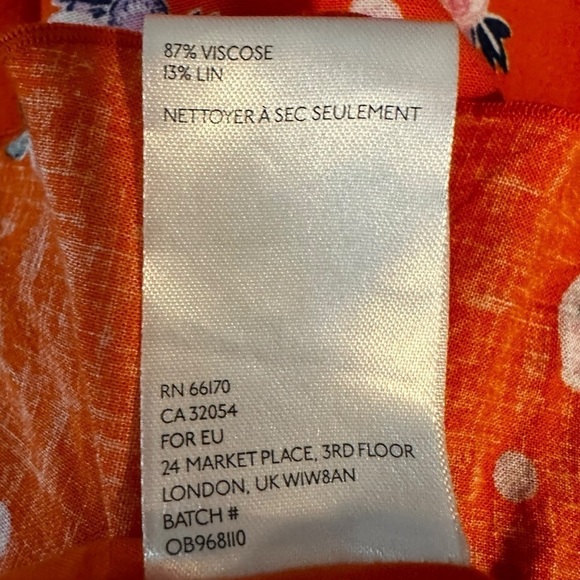 Free People Like A Lady Linen Mini Dress in Orange  Medium Fruit Ruffles Picnic - Picture 14 of 17